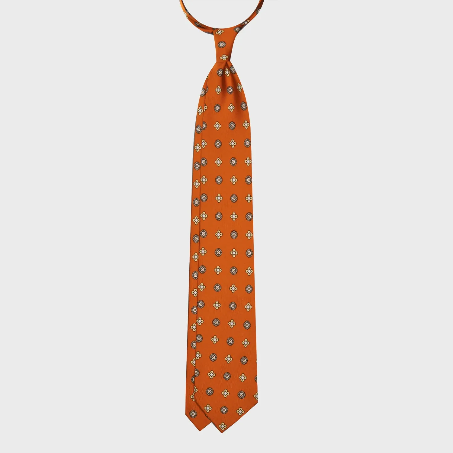 F.Marino Silk Tie 3 Folds Diamonds Rusty Orange