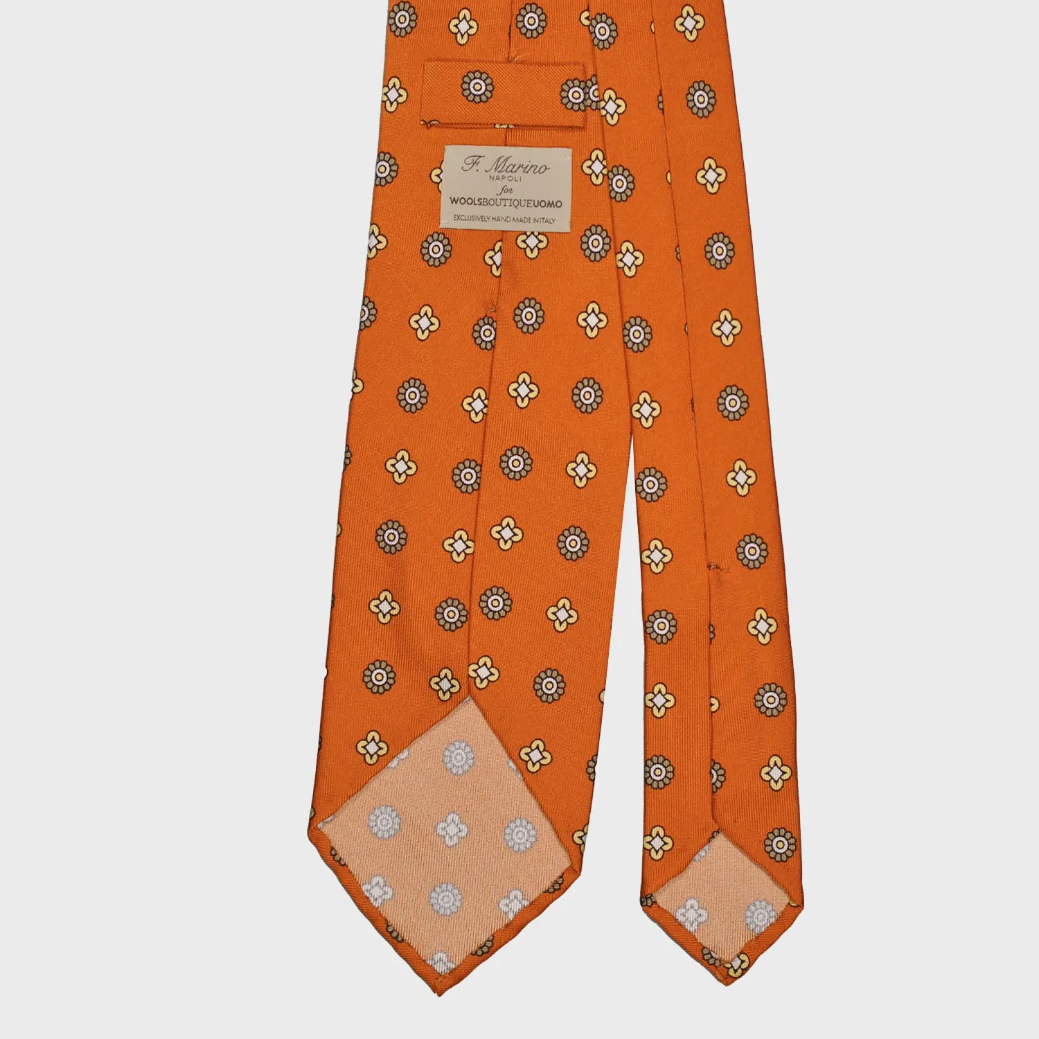 F.Marino Silk Tie 3 Folds Diamonds Rusty Orange