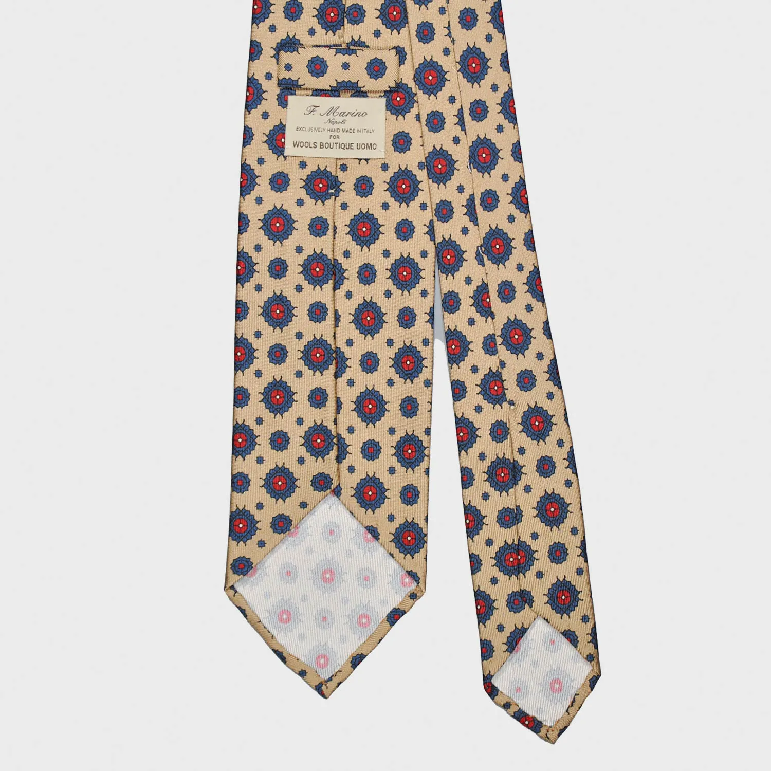 F.Marino Silk Tie 3 Folds Diamonds Sand Beige