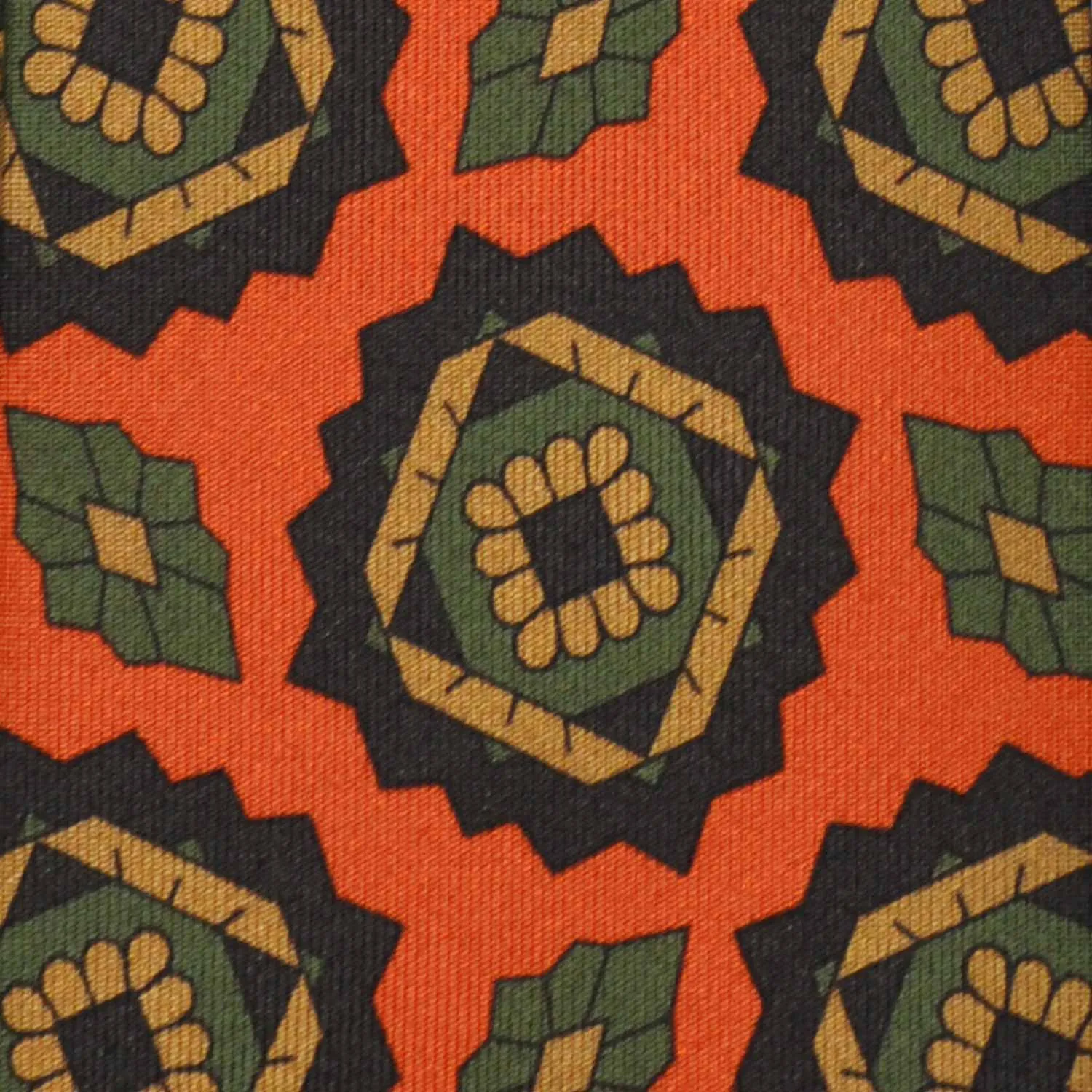 F.Marino Silk Tie 3 Folds Geometric Mandala Orange