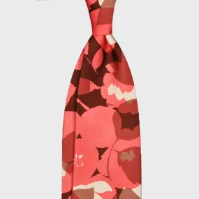 F.Marino Silk Tie 3 Folds Leaves Nature Pattern Pink