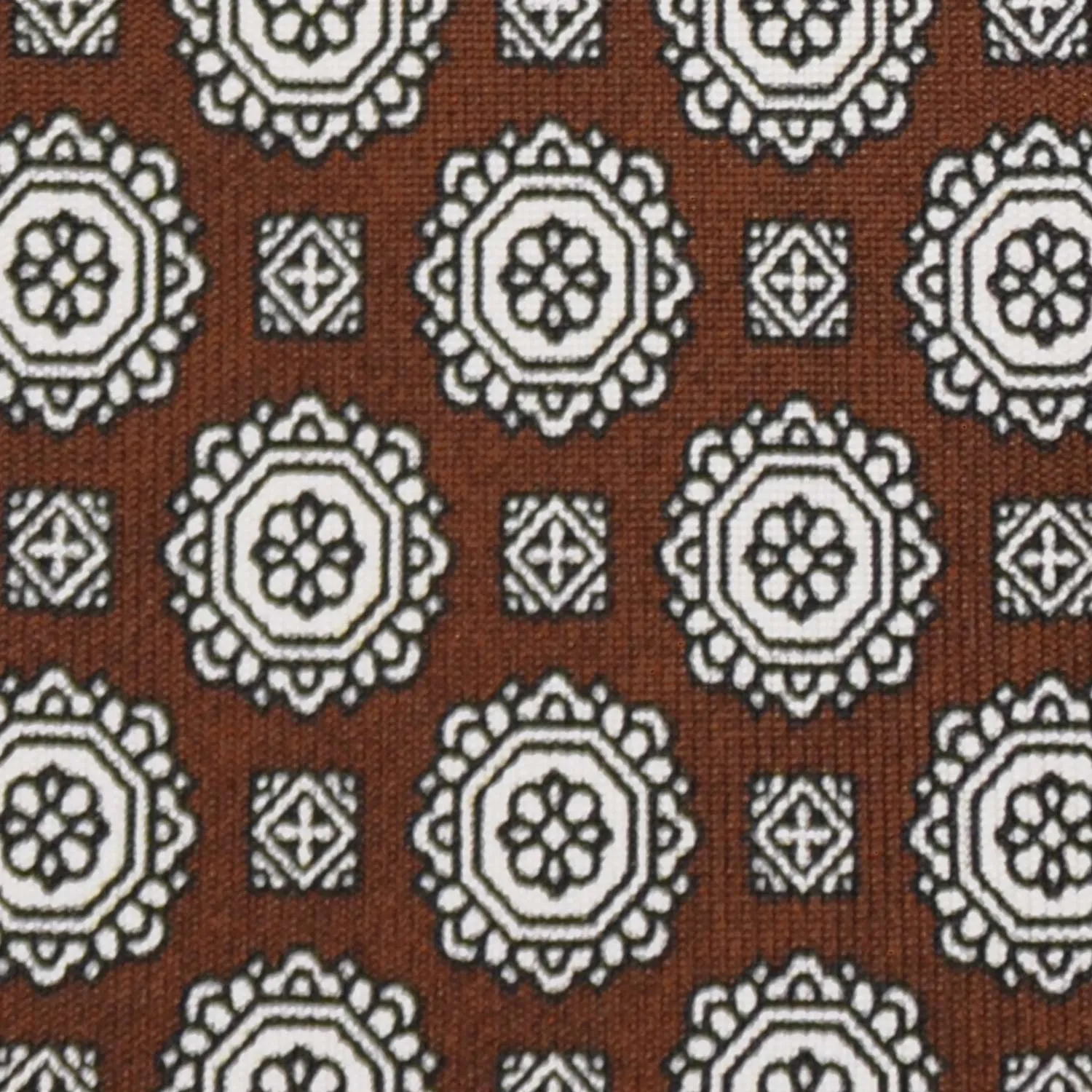 F.Marino Silk Tie 3 Folds Medallions Coffee Brown