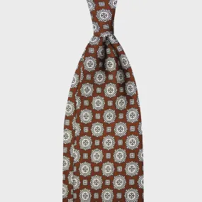 F.Marino Silk Tie 3 Folds Medallions Coffee Brown