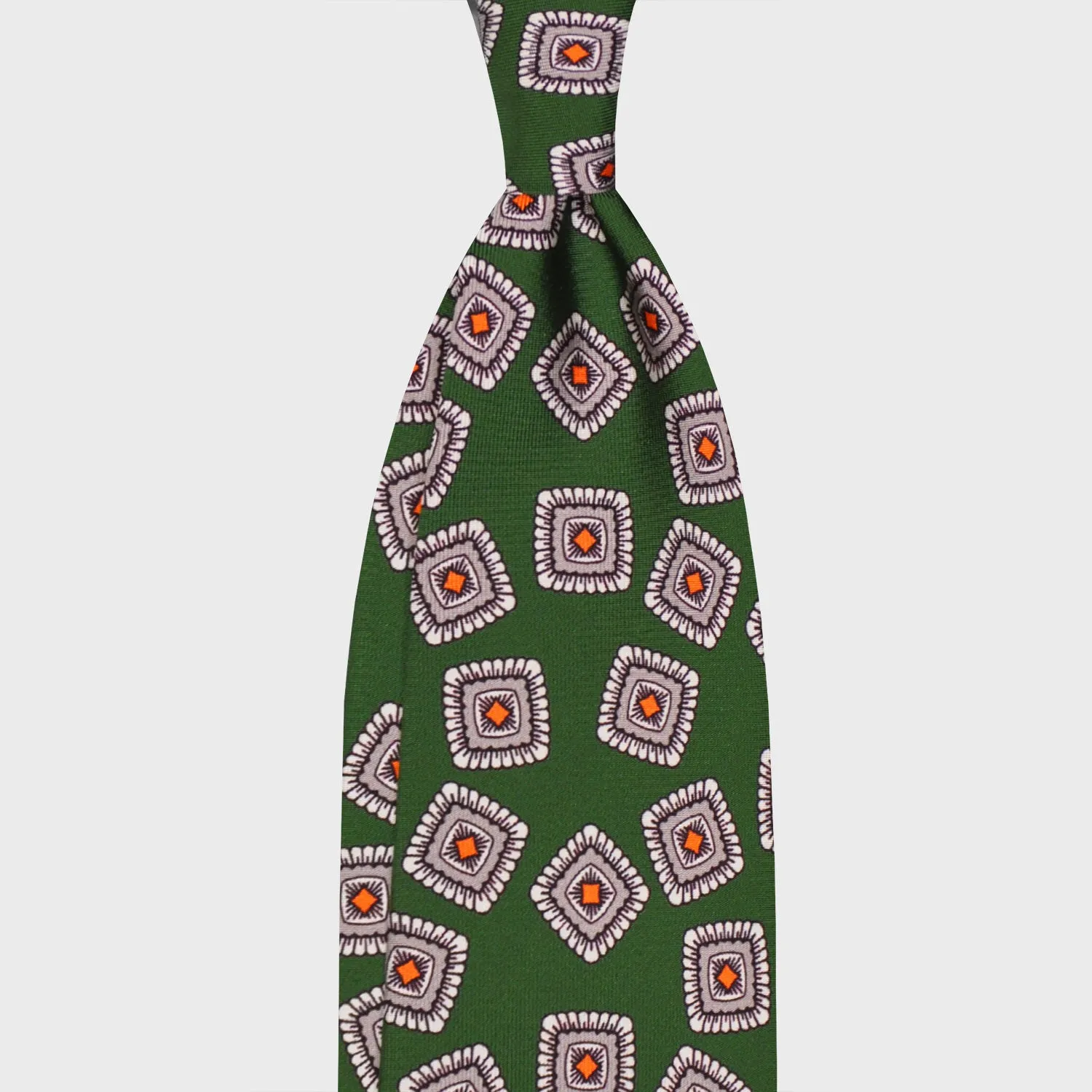 F.Marino Silk Tie 3 Folds Medallions Pine Green