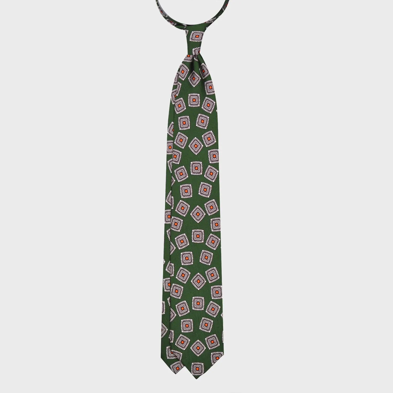 F.Marino Silk Tie 3 Folds Medallions Pine Green