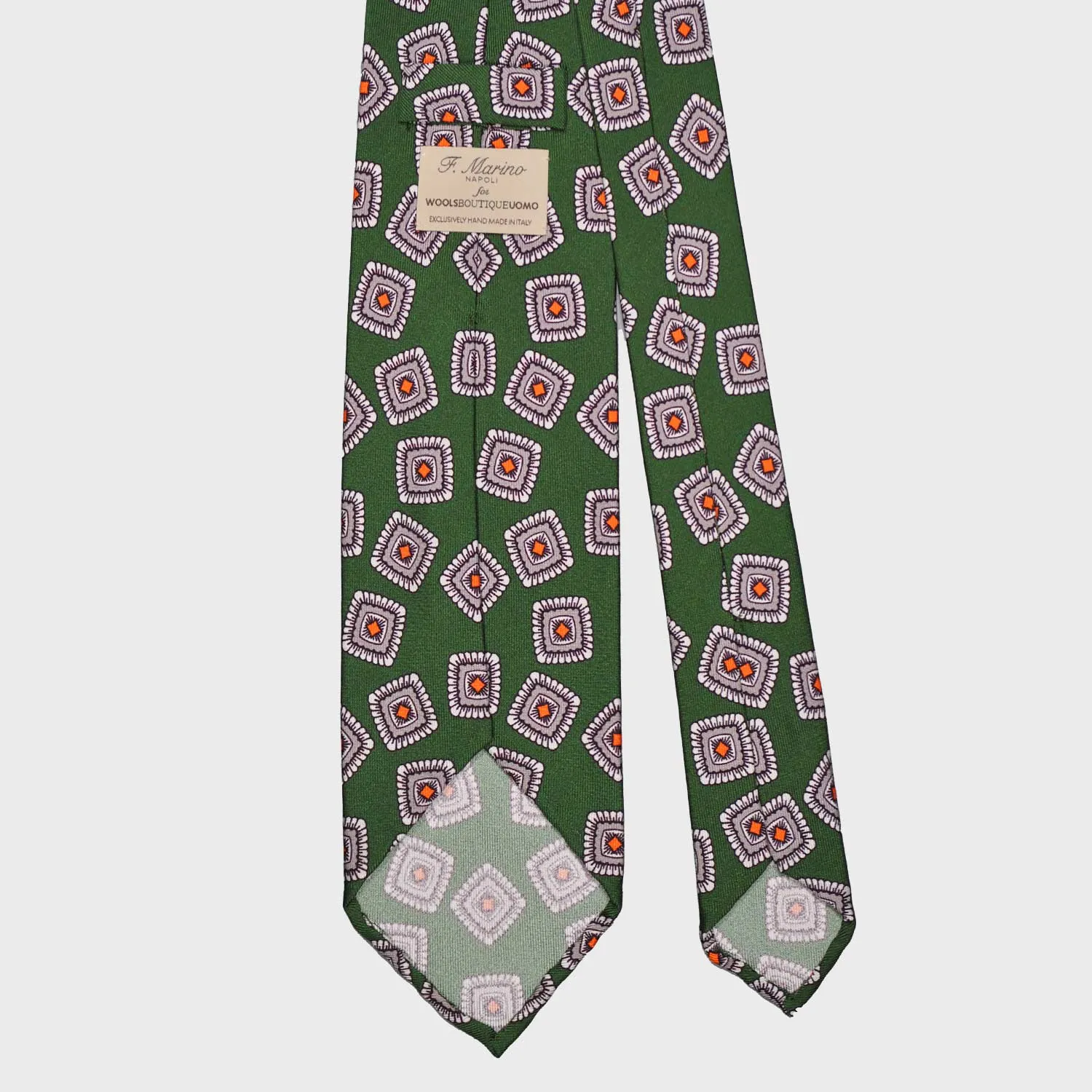 F.Marino Silk Tie 3 Folds Medallions Pine Green