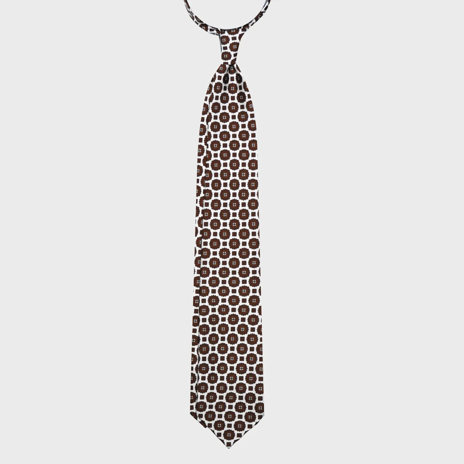 F.Marino Silk Tie 3 Folds Medallions White