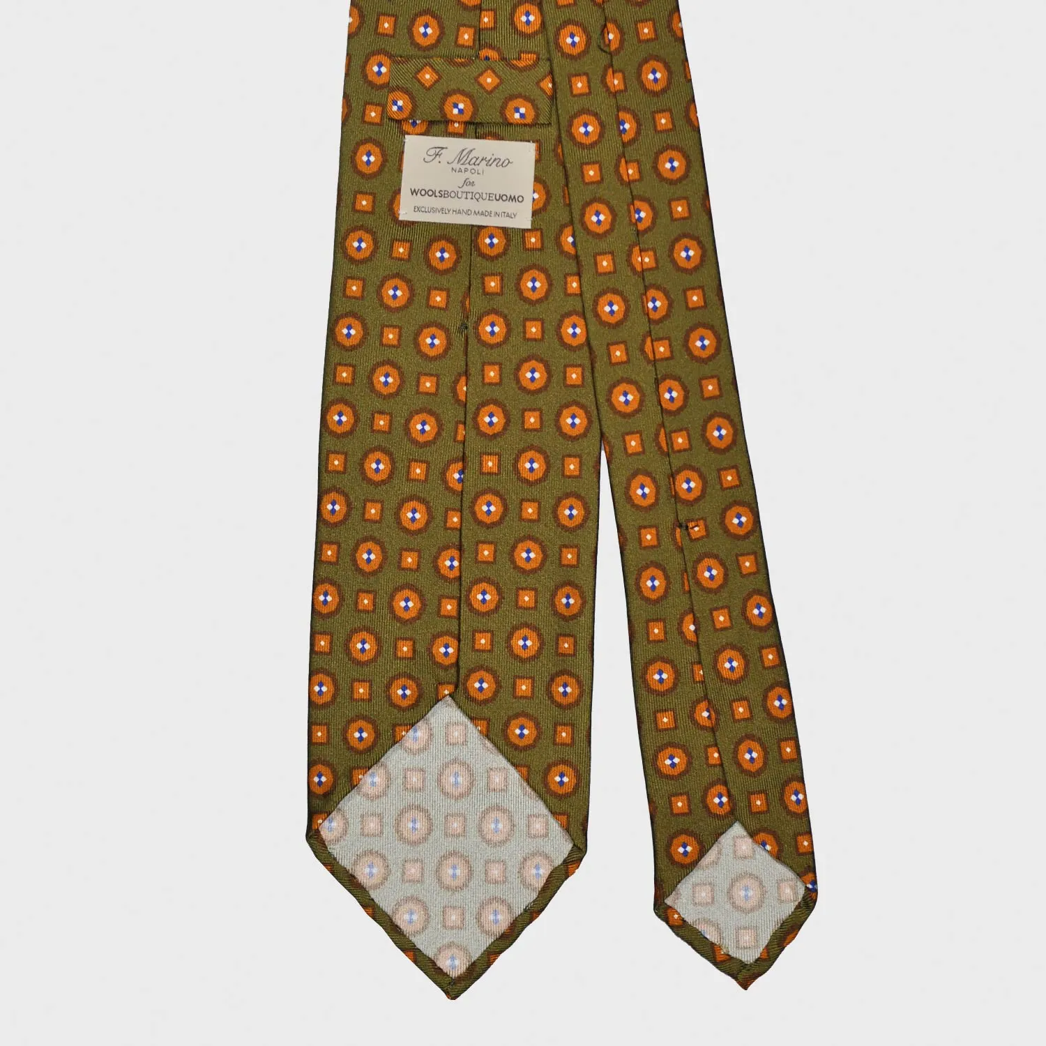 F.Marino Silk Tie 3 Folds Micro Diamonds Army Green