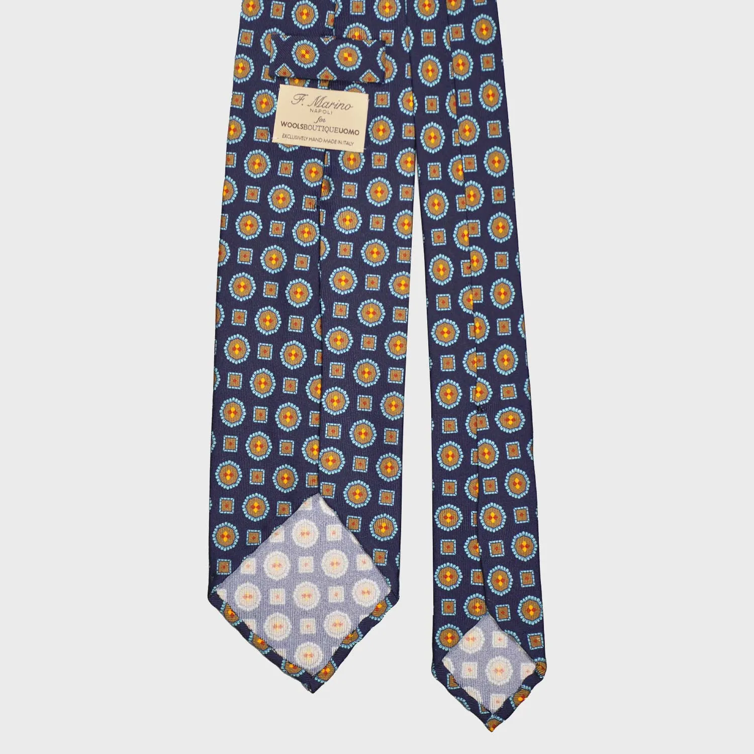 F.Marino Silk Tie 3 Folds Micro Diamonds Blue