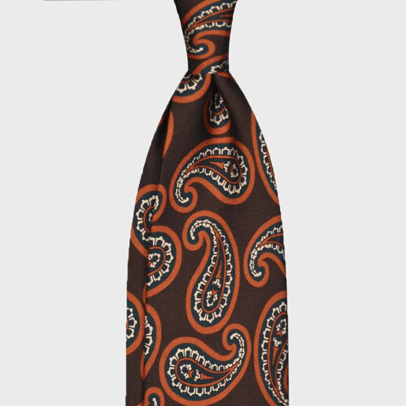 F.Marino Silk Tie 3 Folds Paisley Cacao Brown