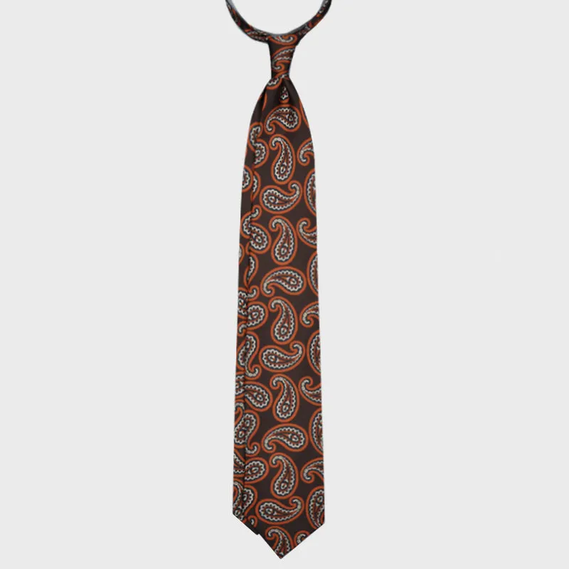 F.Marino Silk Tie 3 Folds Paisley Cacao Brown