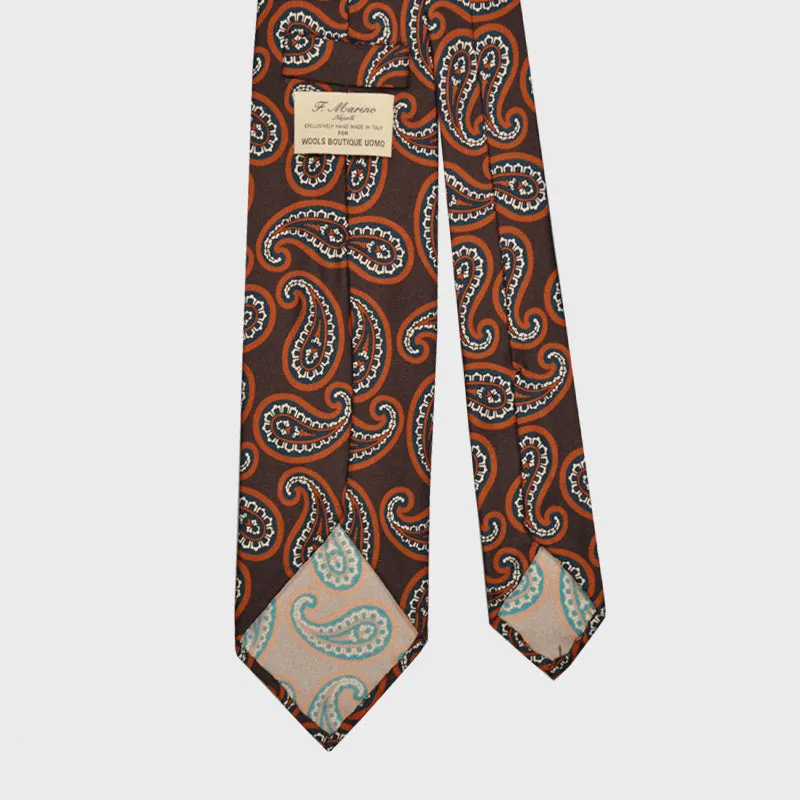 F.Marino Silk Tie 3 Folds Paisley Cacao Brown