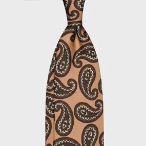 F.Marino Silk Tie 3 Folds Paisley Sand Brown