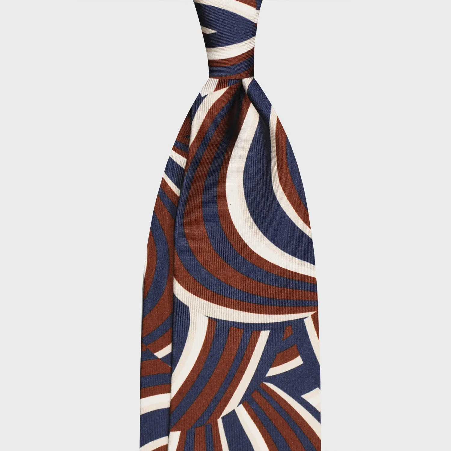 F.Marino Silk Tie 3 Folds Waves Brown