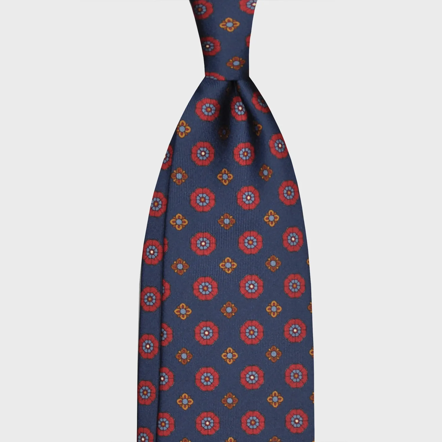 F.Marino Silk Tie 7 Folds Daisy Indigo Blue