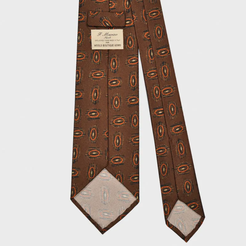 F.Marino Silk Tie Handmade 3 Folds Fantasy Planets Brown