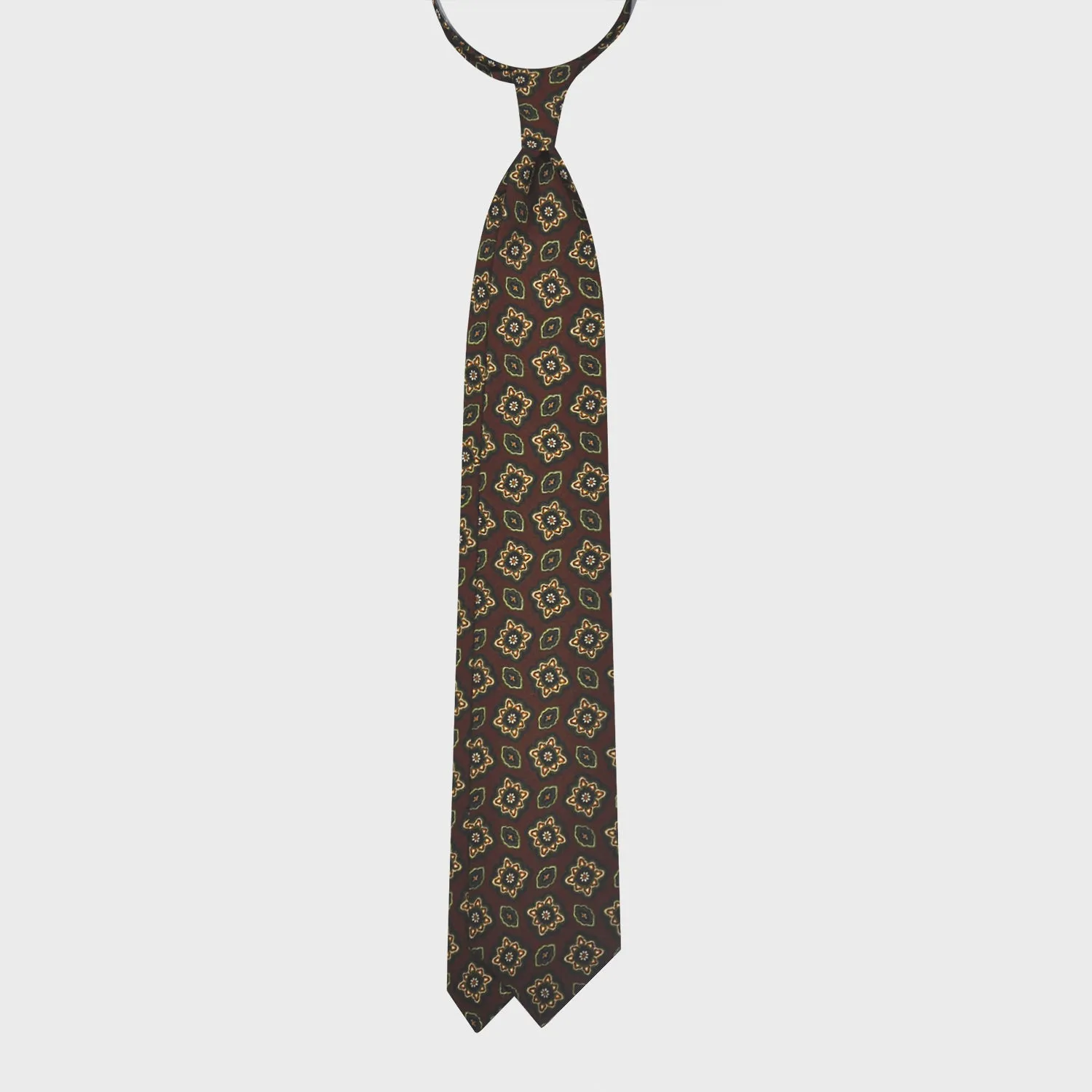 F.Marino Wool Tie 3 Folds Diamonds Coffee Brown