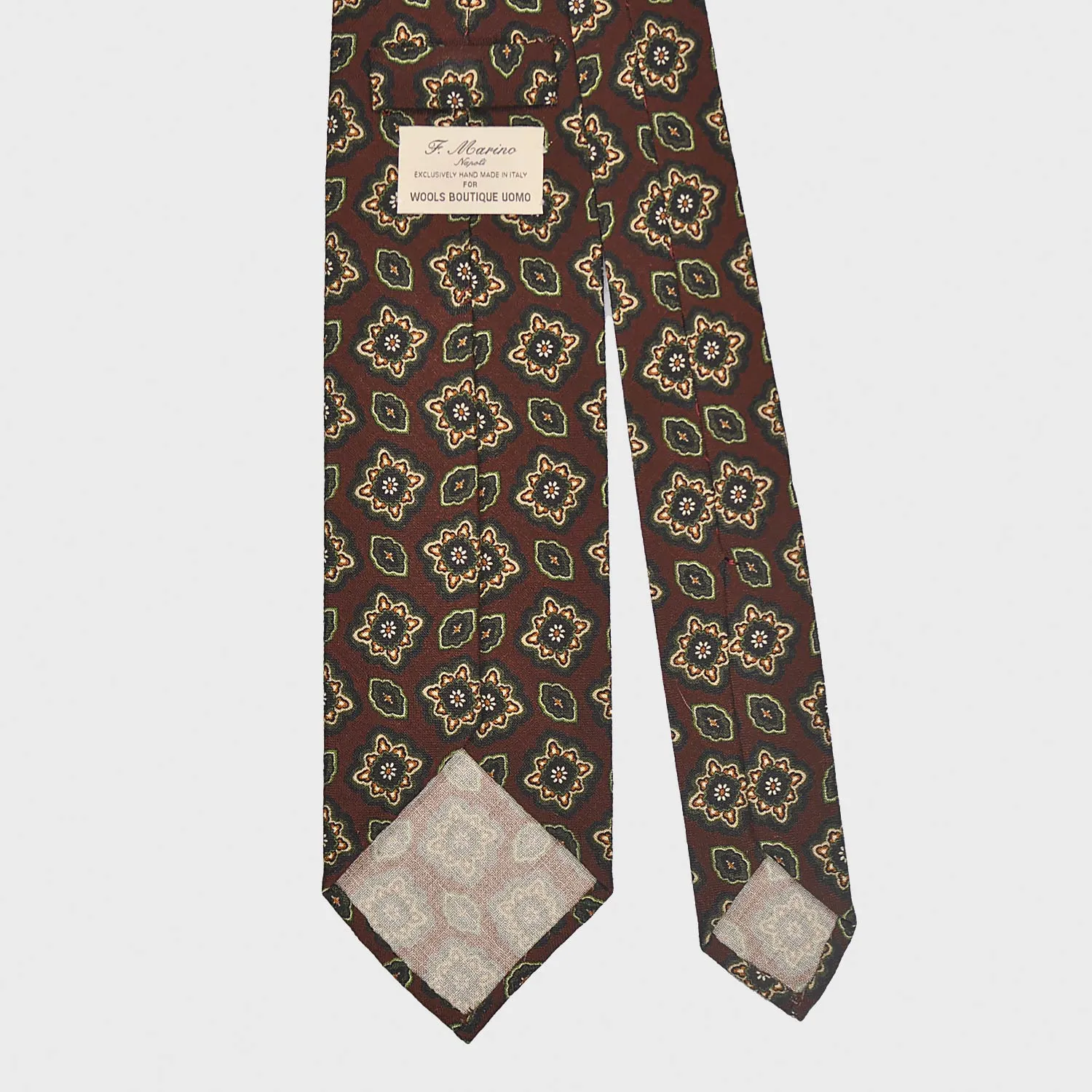 F.Marino Wool Tie 3 Folds Diamonds Coffee Brown