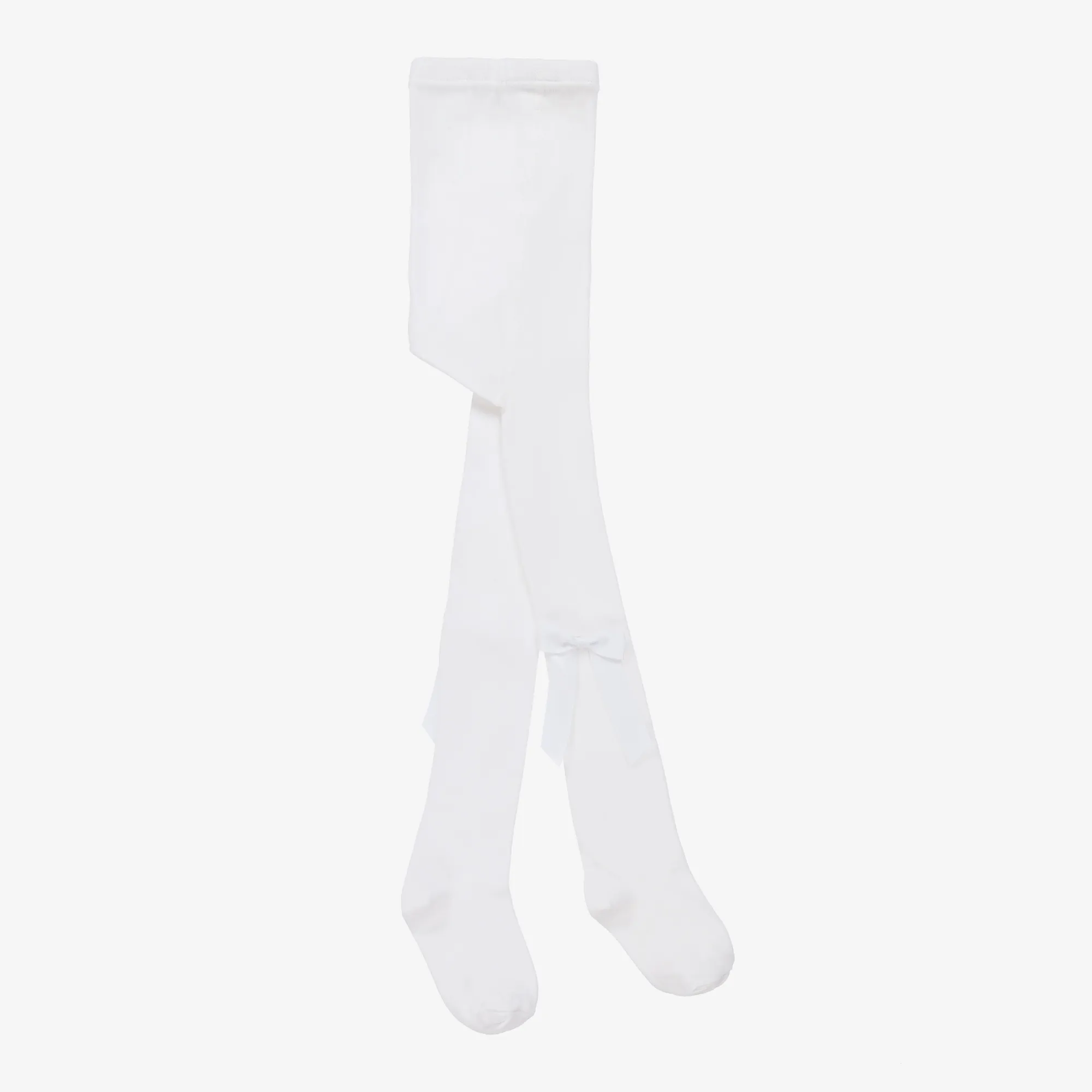 Girls White Cotton Bow Tights