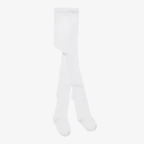 Girls White Cotton Bow Tights