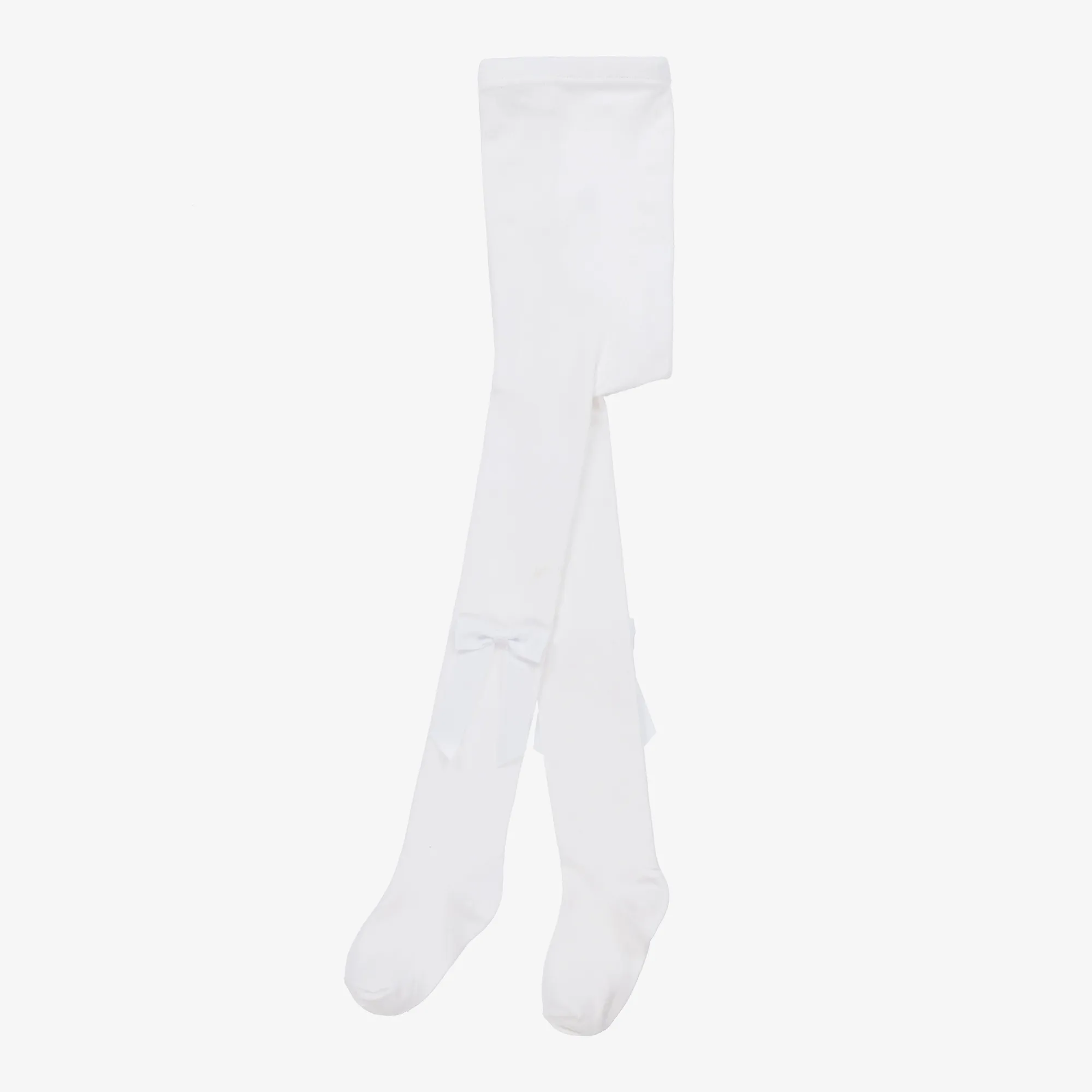 Girls White Cotton Bow Tights