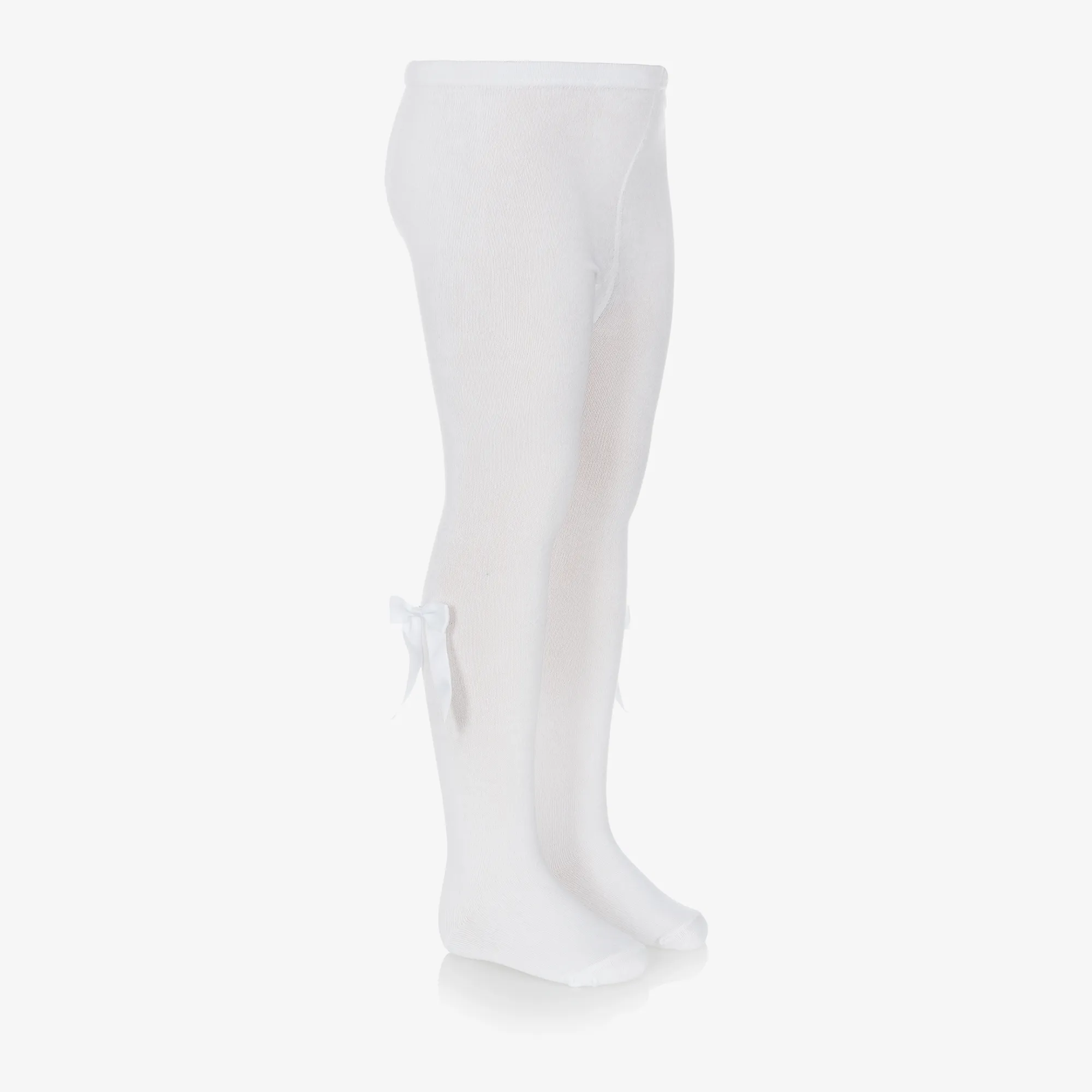 Girls White Cotton Bow Tights