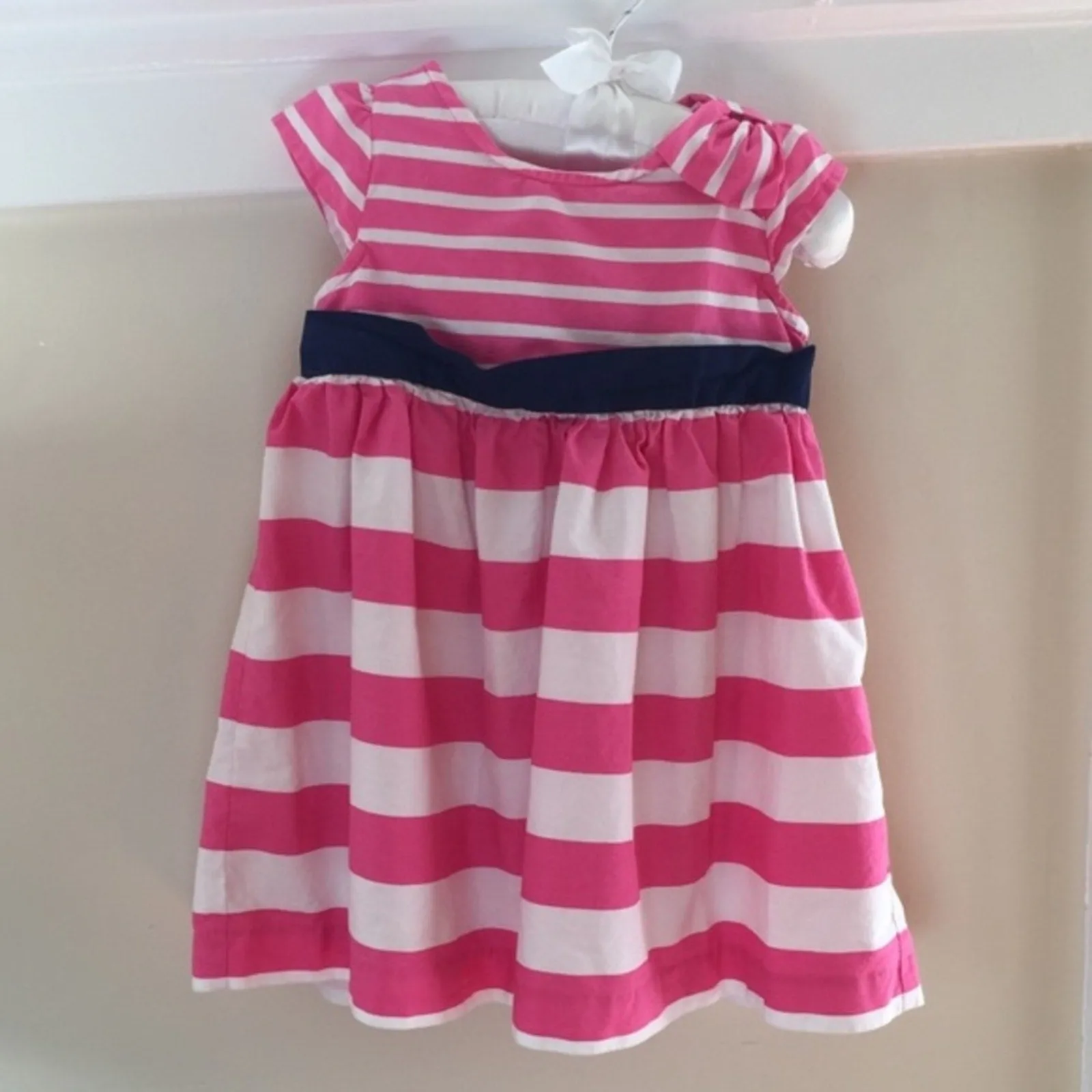 Gymboree Pink & White Striped Bow Dress 12-18 Months