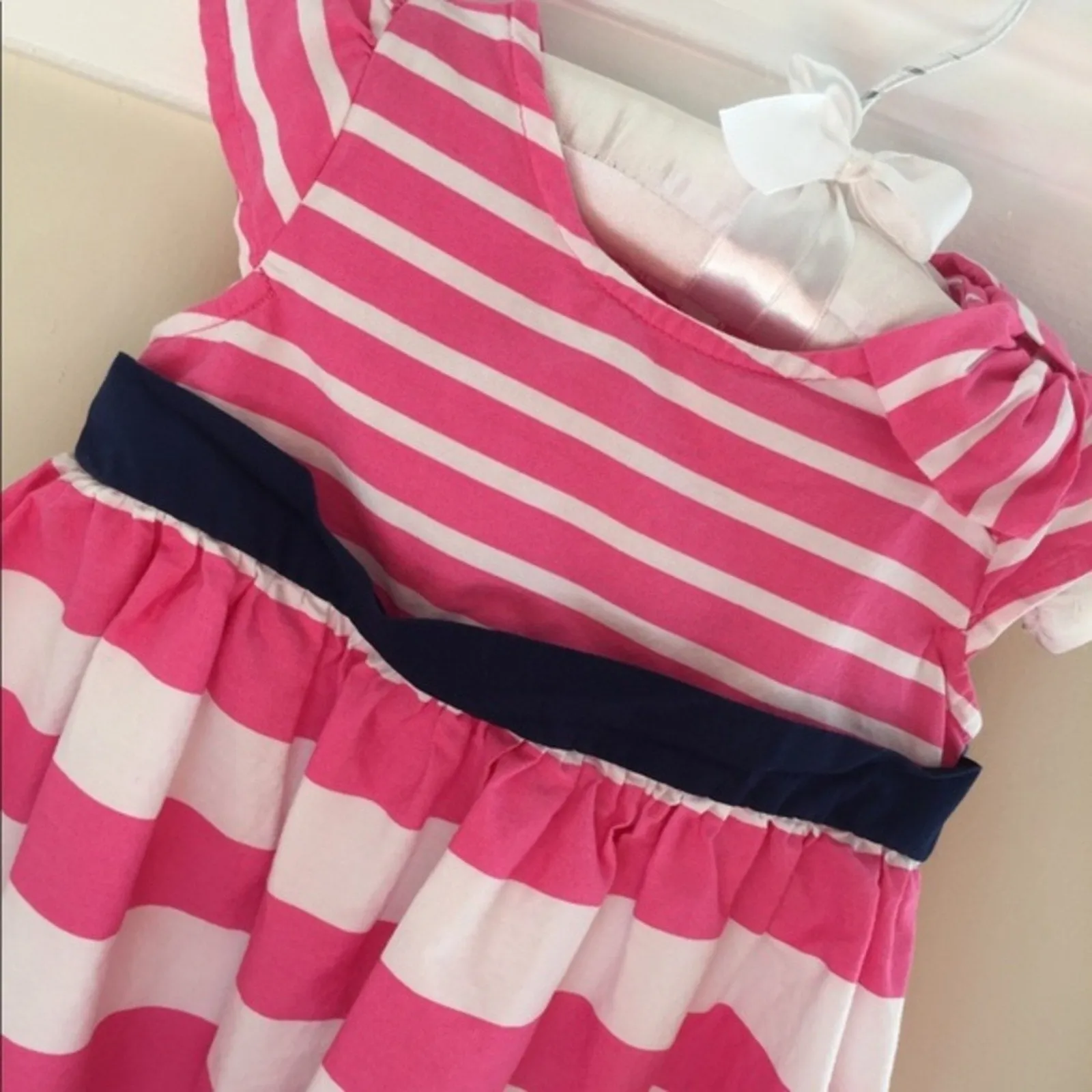 Gymboree Pink & White Striped Bow Dress 12-18 Months