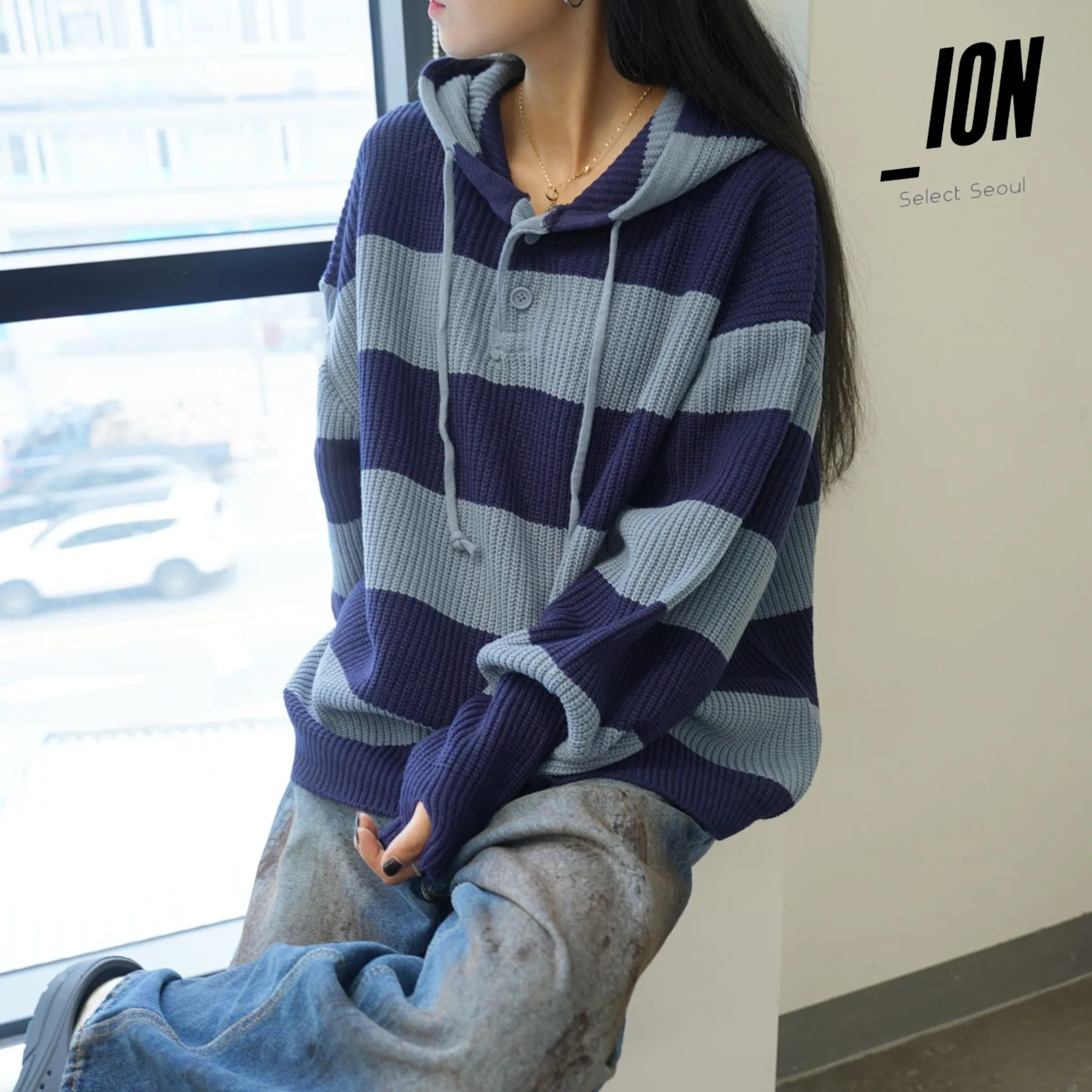 IONSEOUL  |Stripes Unisex Street Style Oversized Sweaters