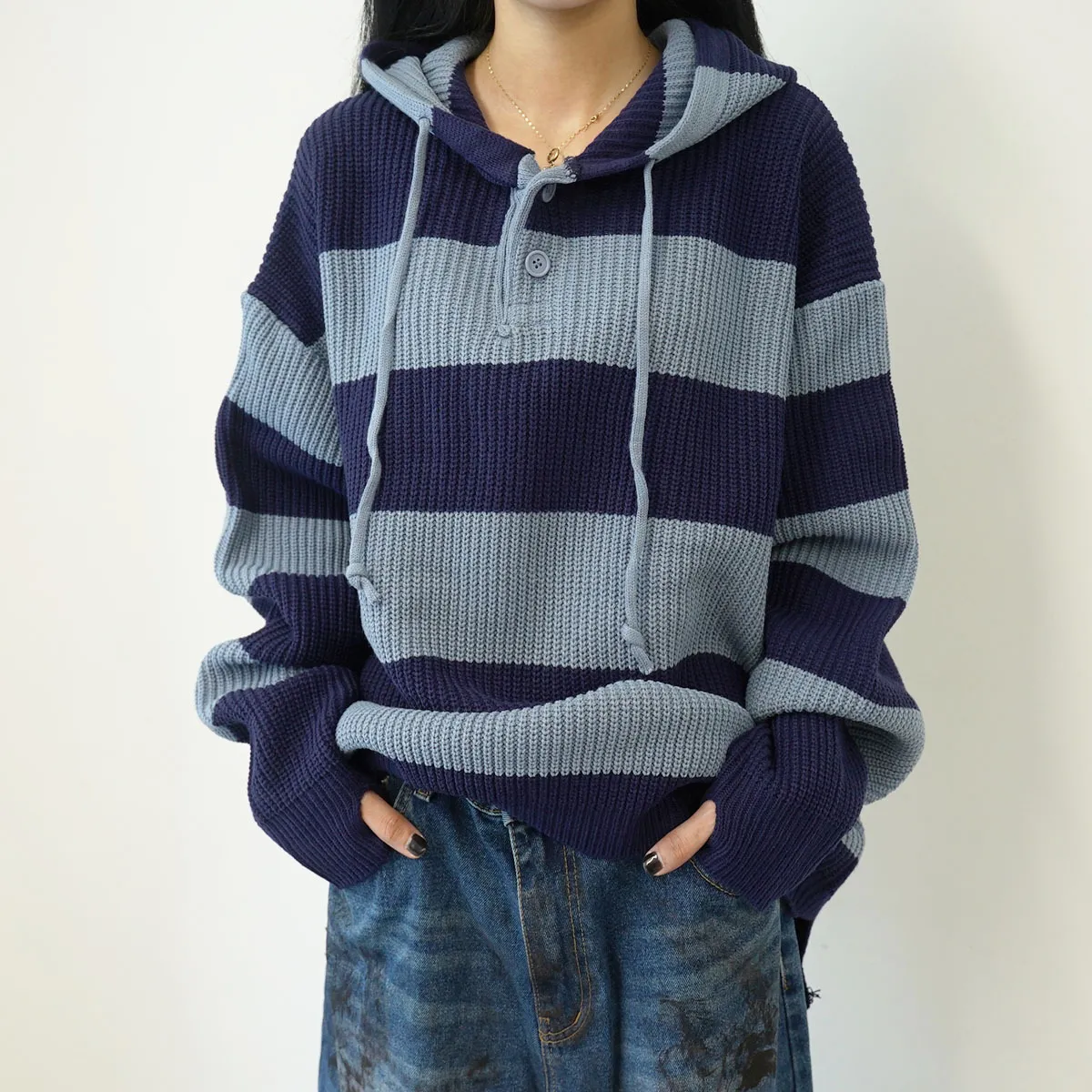 IONSEOUL  |Stripes Unisex Street Style Oversized Sweaters