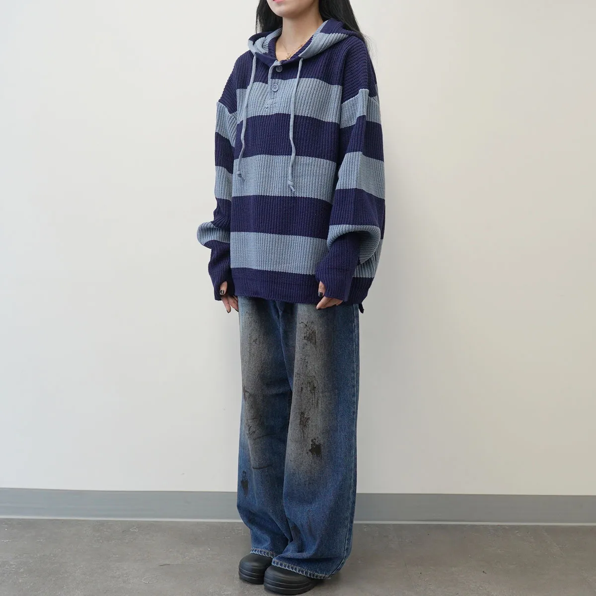 IONSEOUL  |Stripes Unisex Street Style Oversized Sweaters