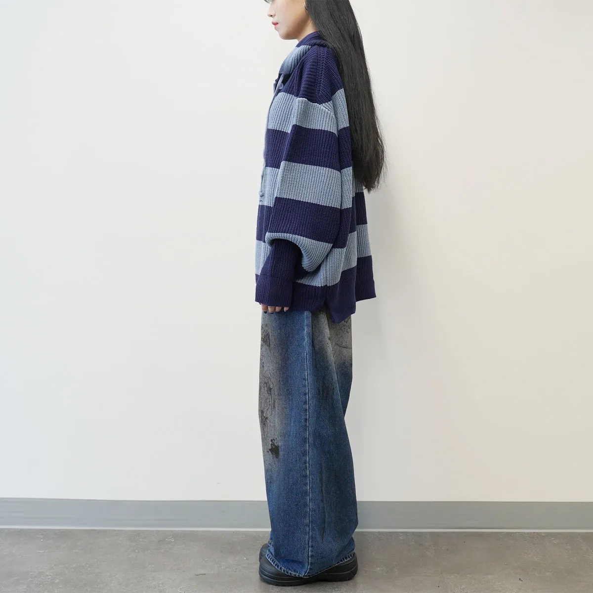 IONSEOUL  |Stripes Unisex Street Style Oversized Sweaters