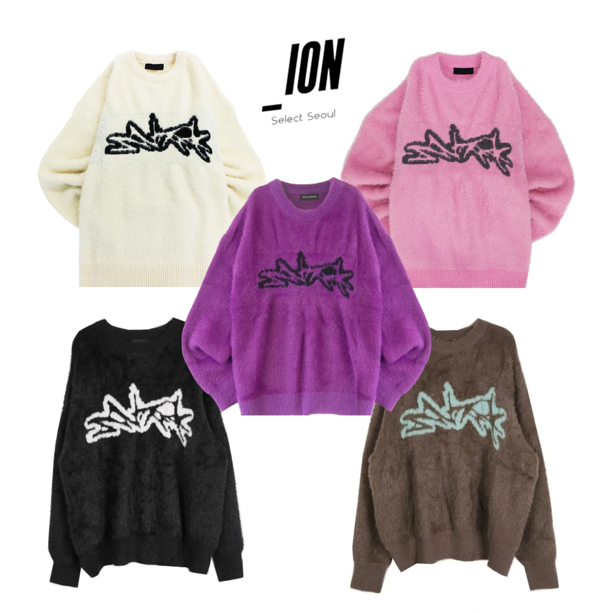 IONSEOUL  |Unisex Street Style Oversized Logo Sweaters