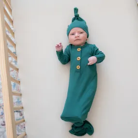 Knotted Gown with Hat Set in Emerald