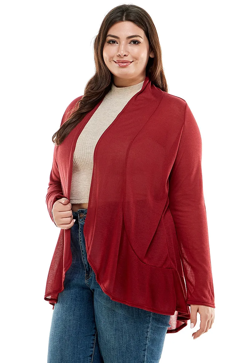 Long Sleeve Ruffled Cardigan - Plus