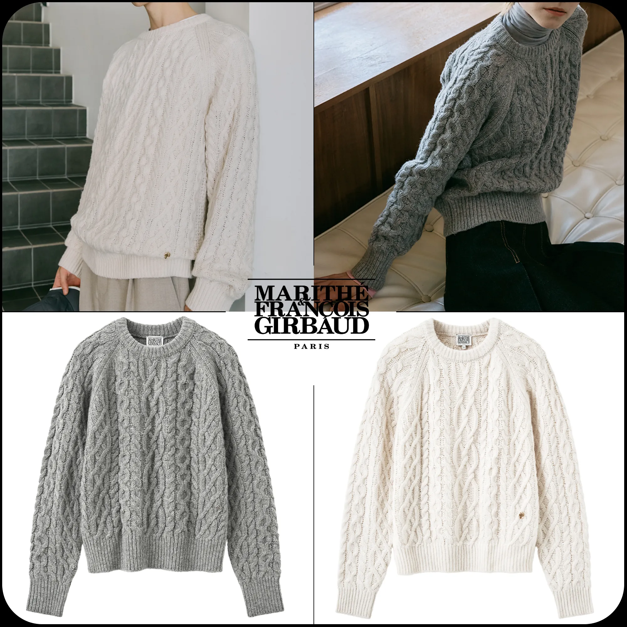 Marithe + Francois Girbaud  |[MARITHE]★ CABLE ROUND NECK PULLOVER KNIT