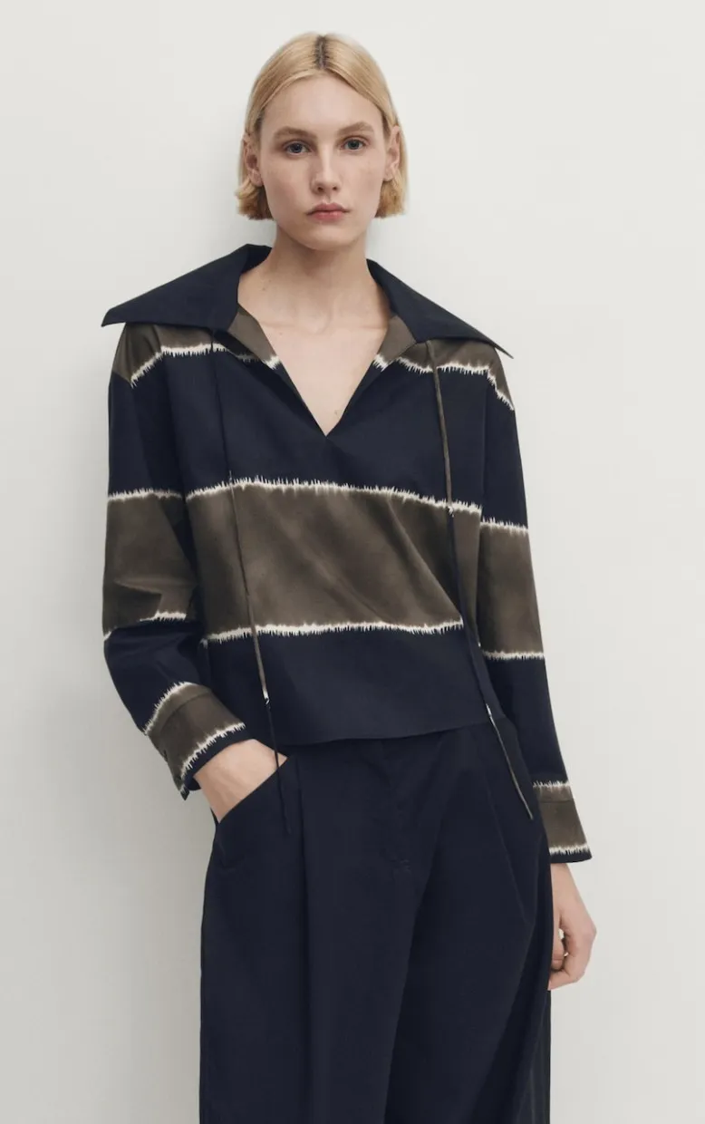 Massimo Dutti  |Stripes Casual Style Long Sleeves Cotton Elegant Style