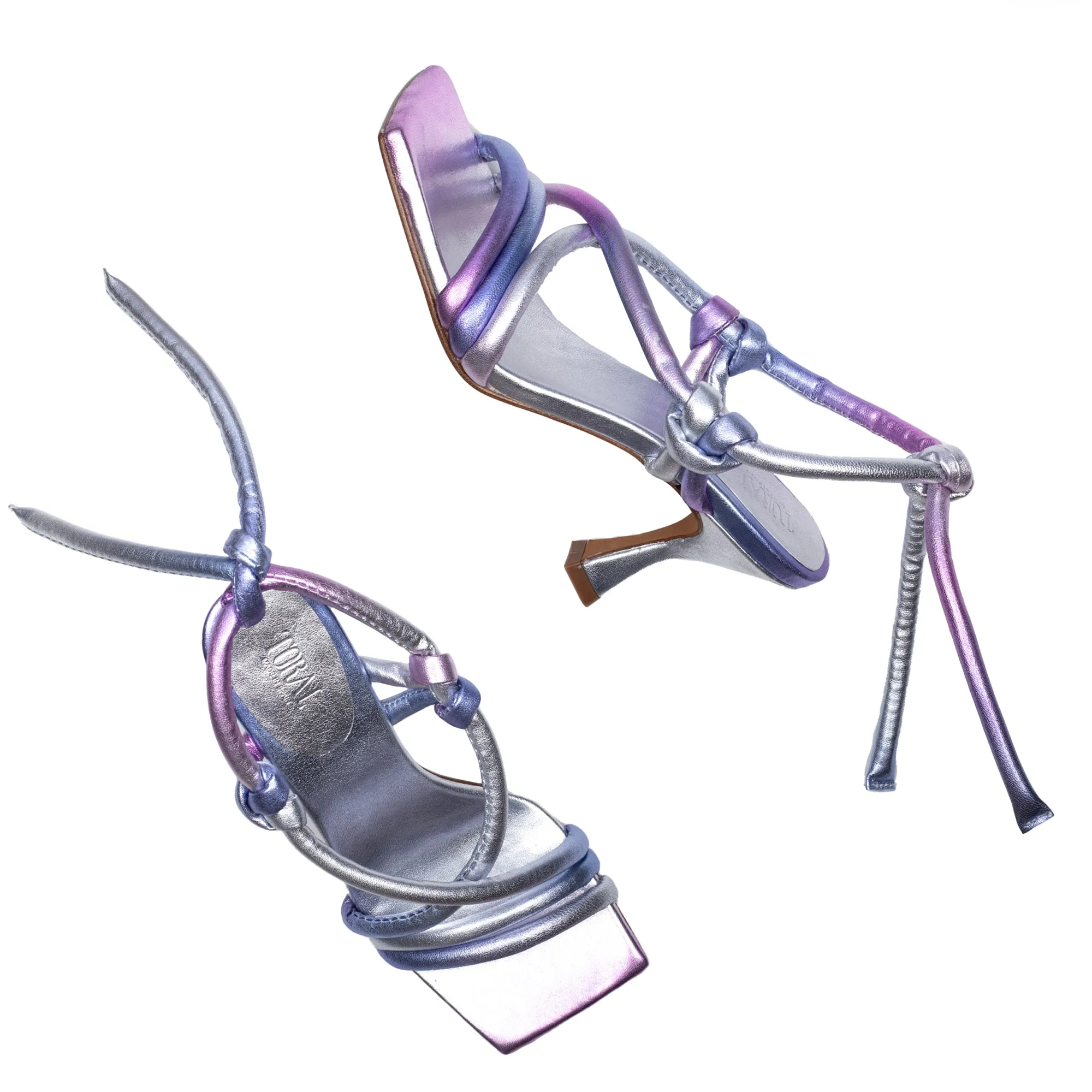 MAUVE DEGRADÉ LEATHER STRAPPY SANDALS