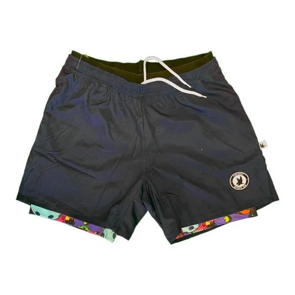 Mens 2-1 Compression Navy/Neon Motley Pickleball 7 Shorts