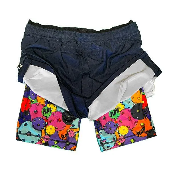 Mens 2-1 Compression Navy/Neon Motley Pickleball 7 Shorts