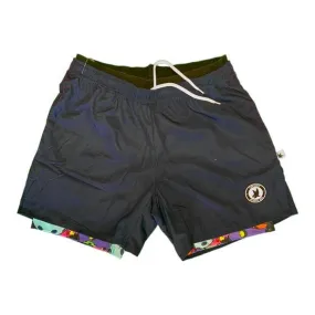 Mens 2-1 Compression Navy/Neon Motley Pickleball 7 Shorts