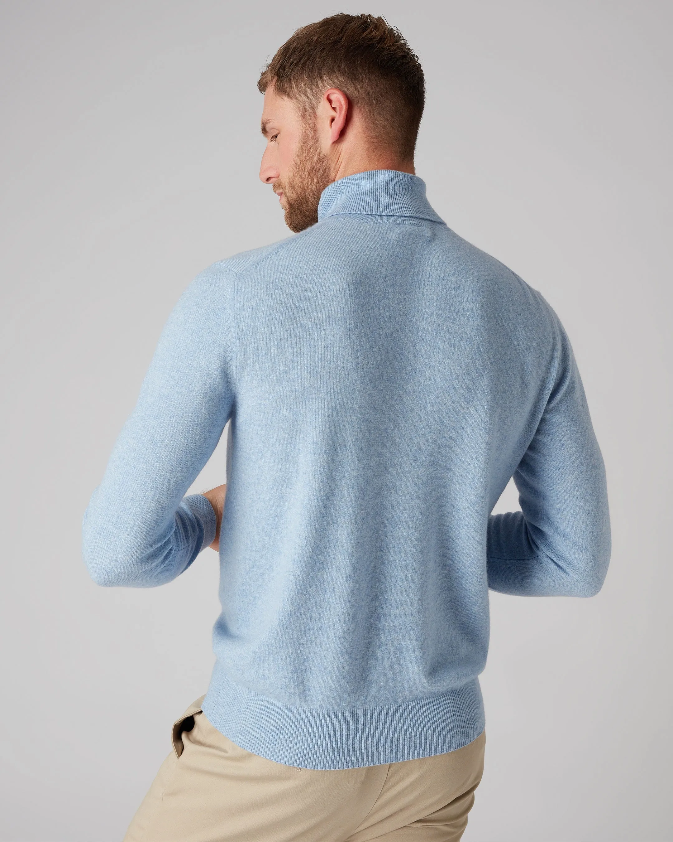 Men's Trafalgar Roll Neck Cashmere Jumper Cornflower Blue