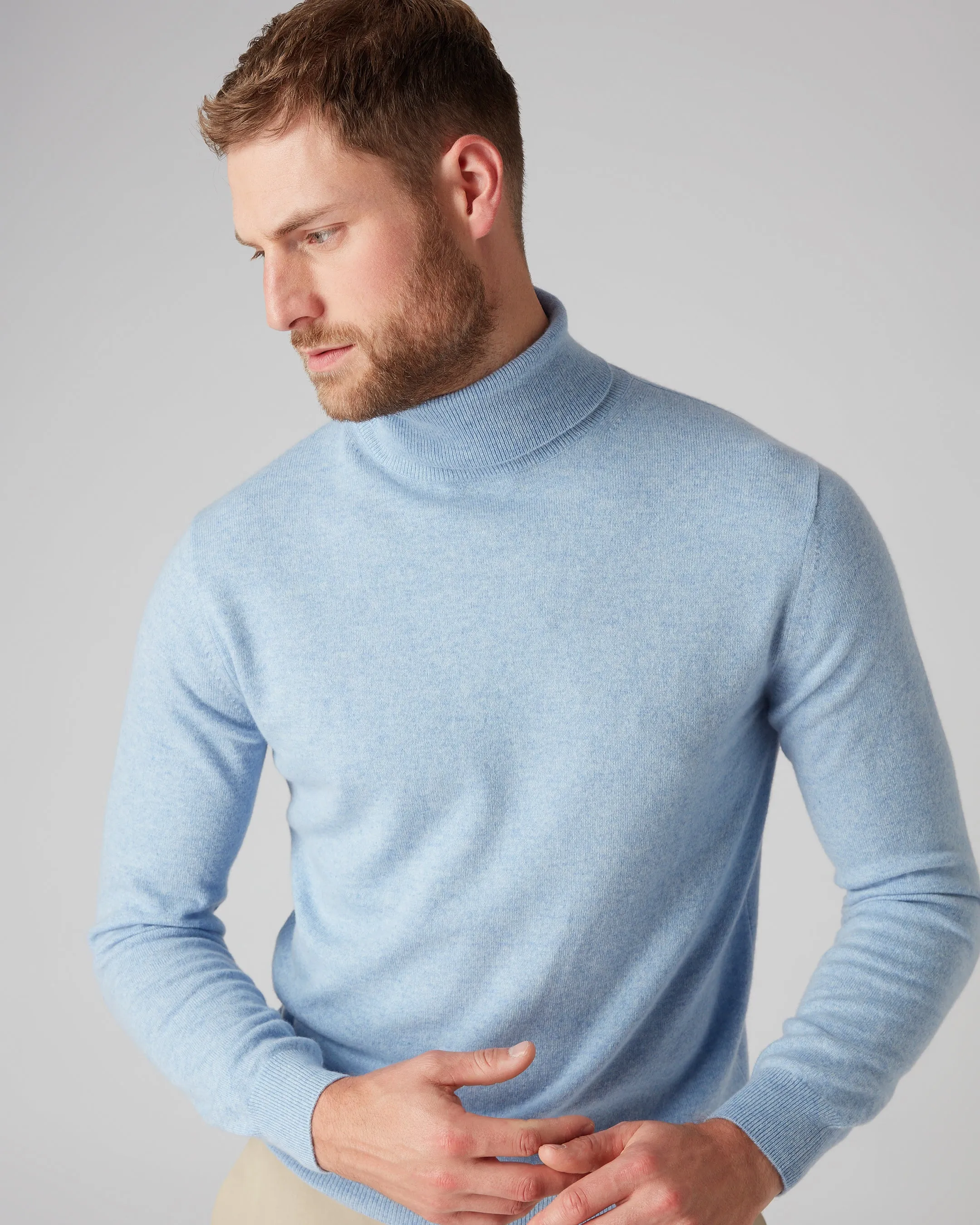 Men's Trafalgar Roll Neck Cashmere Jumper Cornflower Blue