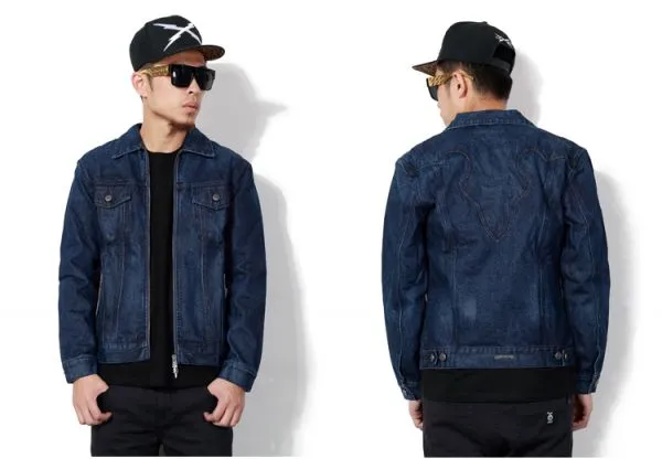 Men's Denim Jeans Long Sleeve Jacket with Double Chest Pocket