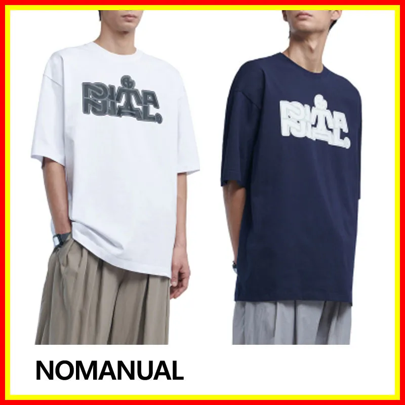 NOMANUAL  |Street Style Plain Cotton Short Sleeves Logo T-Shirts