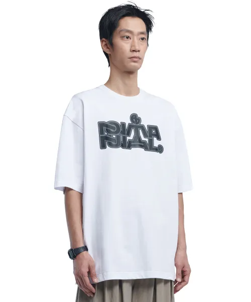 NOMANUAL  |Street Style Plain Cotton Short Sleeves Logo T-Shirts