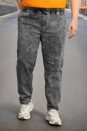 Plus Men's Dark Grey Regular Fit Washed Jogger Jeans Stretchable