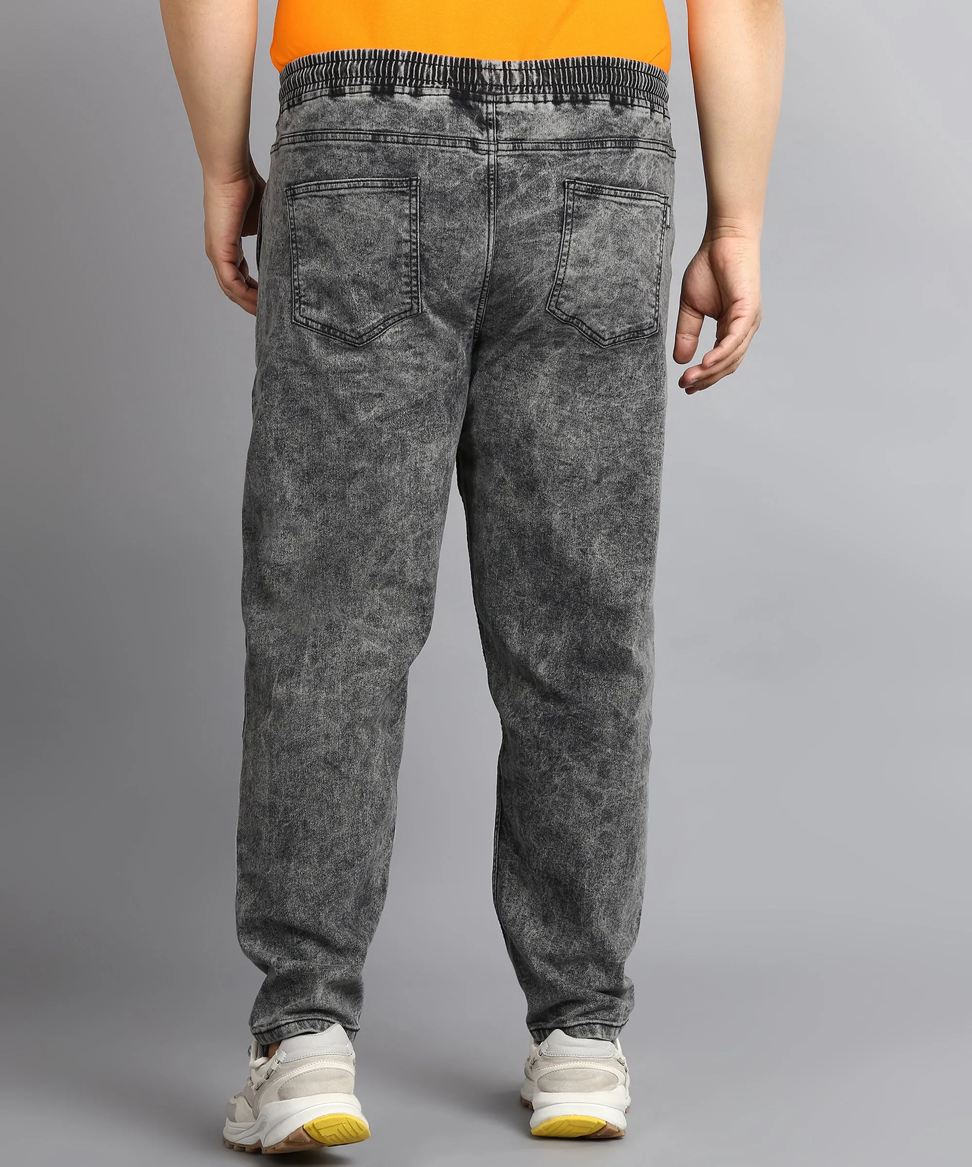 Plus Men's Dark Grey Regular Fit Washed Jogger Jeans Stretchable