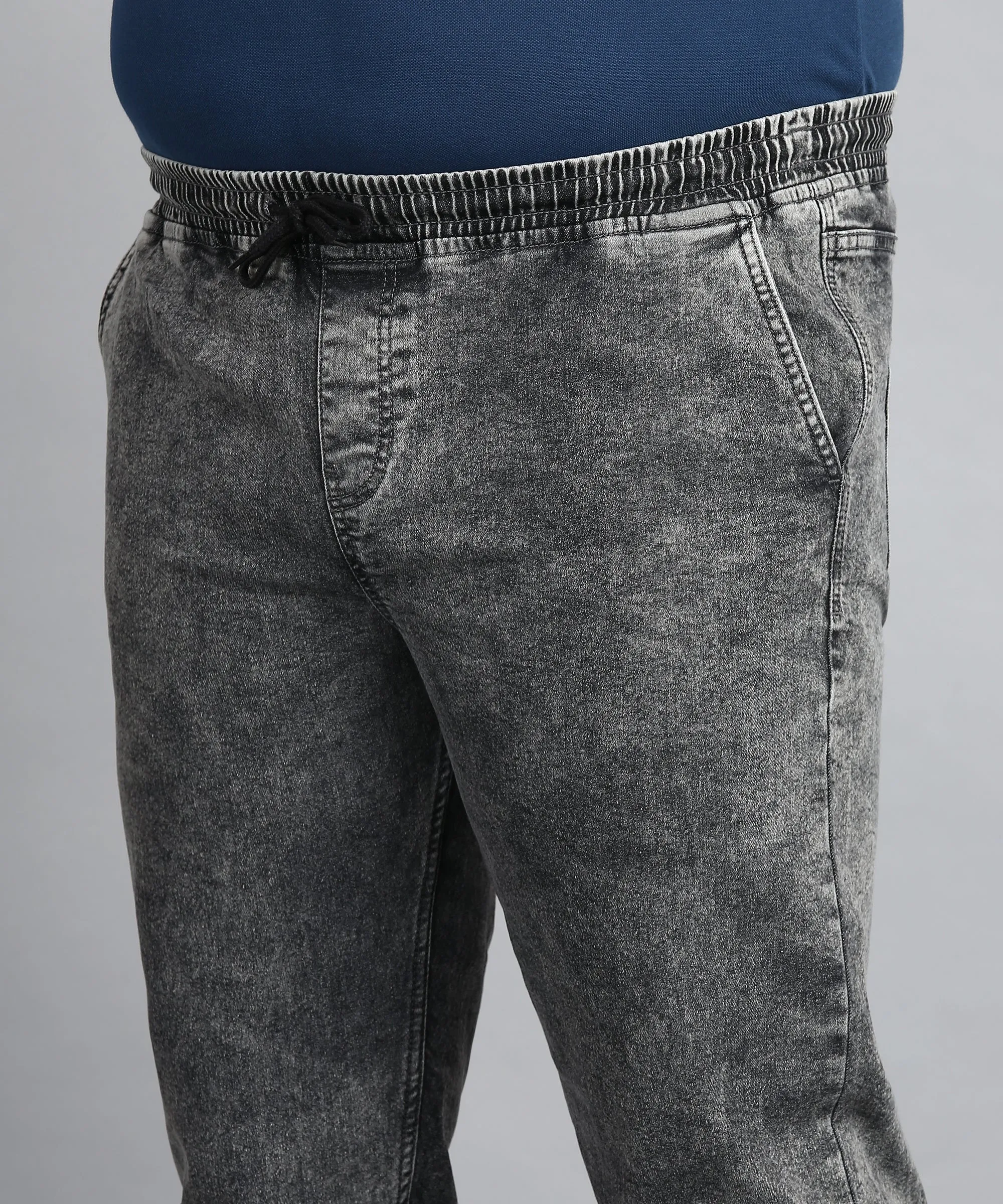 Plus Men's Grey Regular Fit Washed Jogger Jeans Stretchable