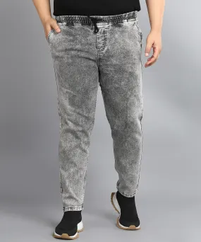 Plus Men's Light Grey Regular Fit Washed Jogger Jeans Stretchable